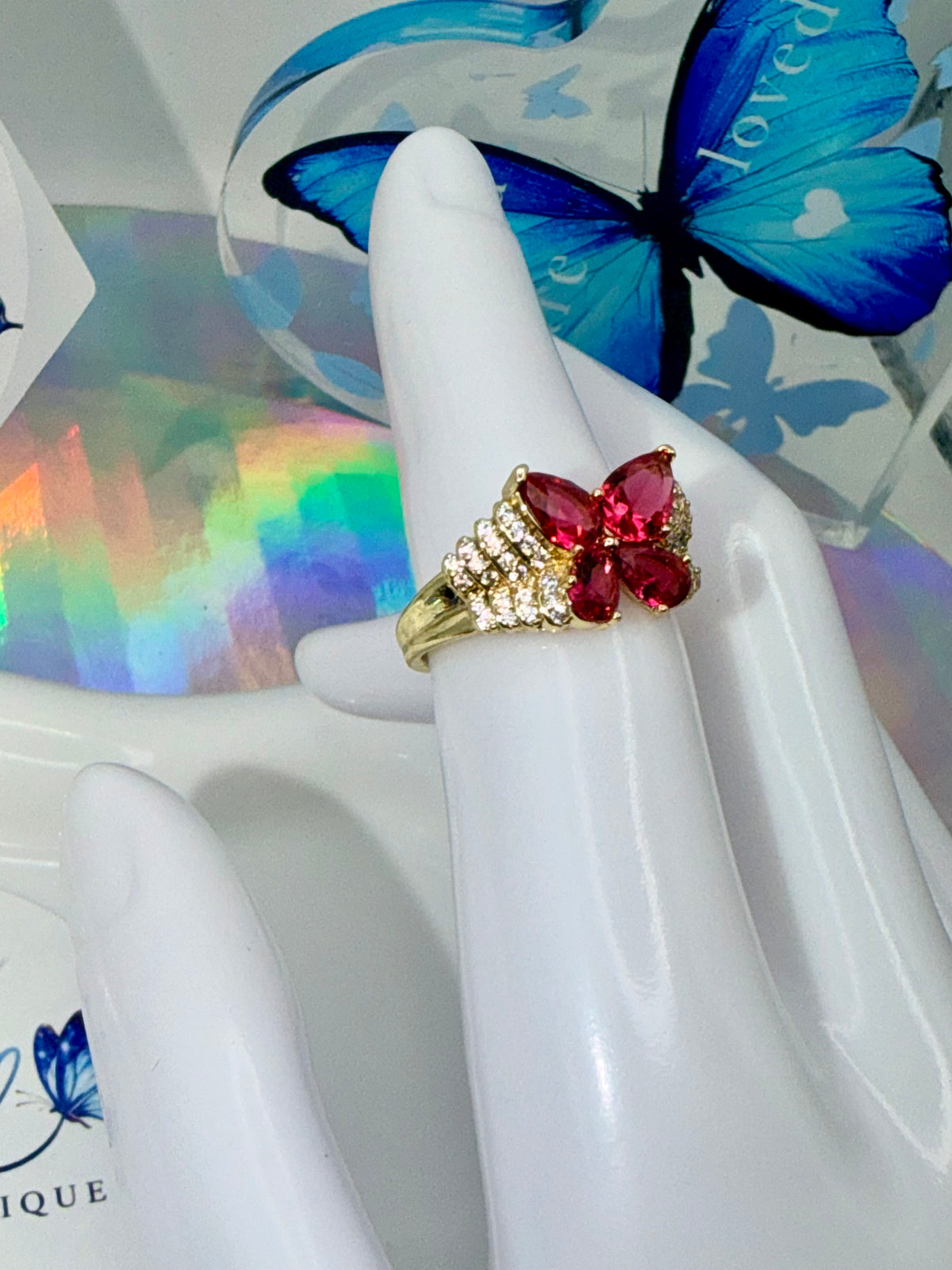Red Gold Butterfly Ring