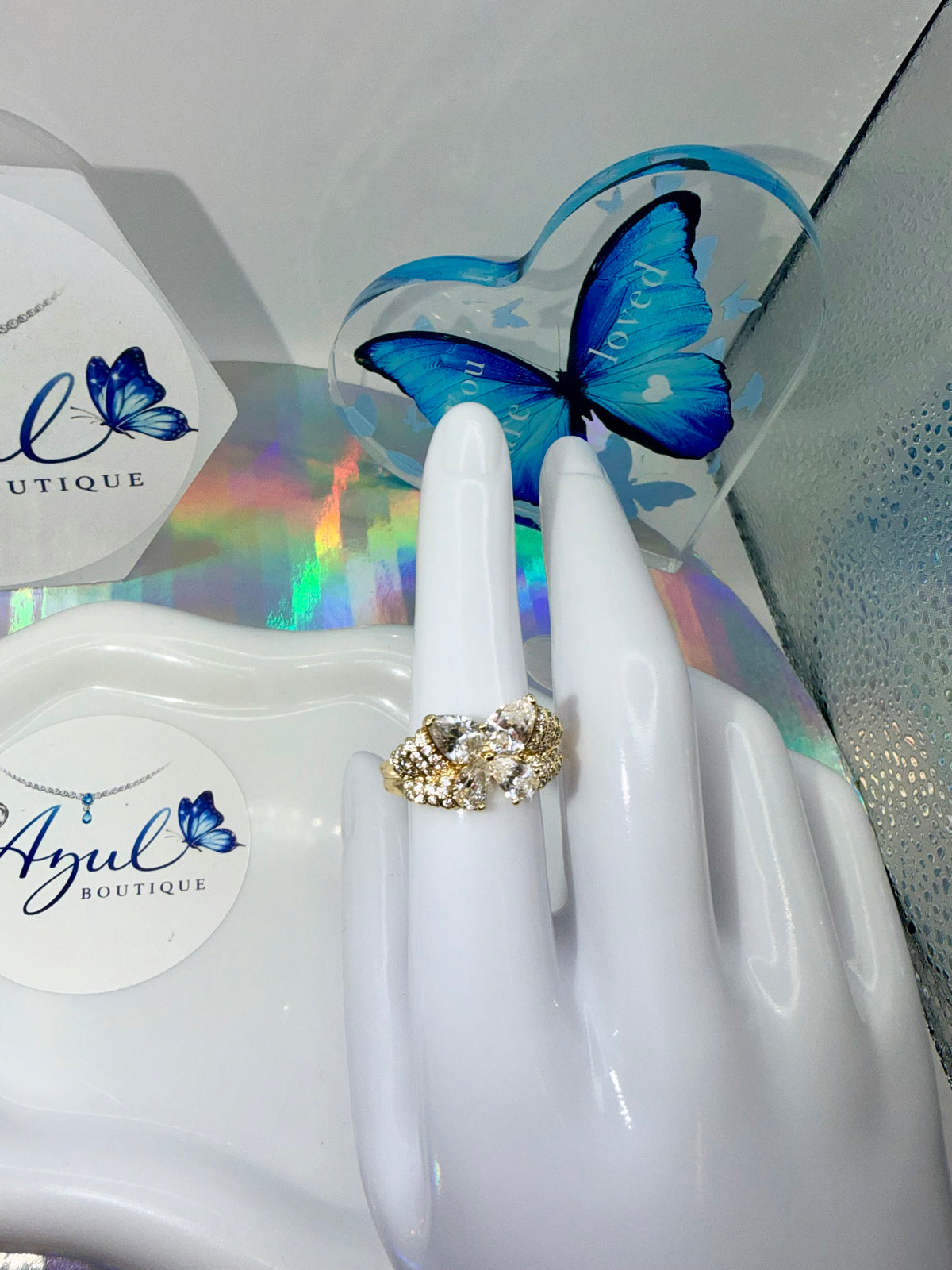 Clear Stone Butterfly Ring