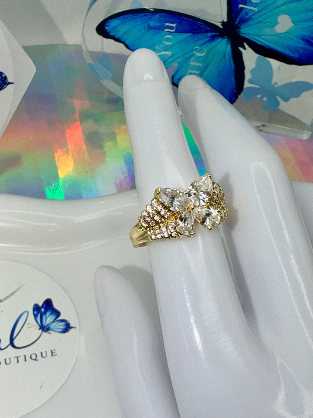Clear Stone Butterfly Ring