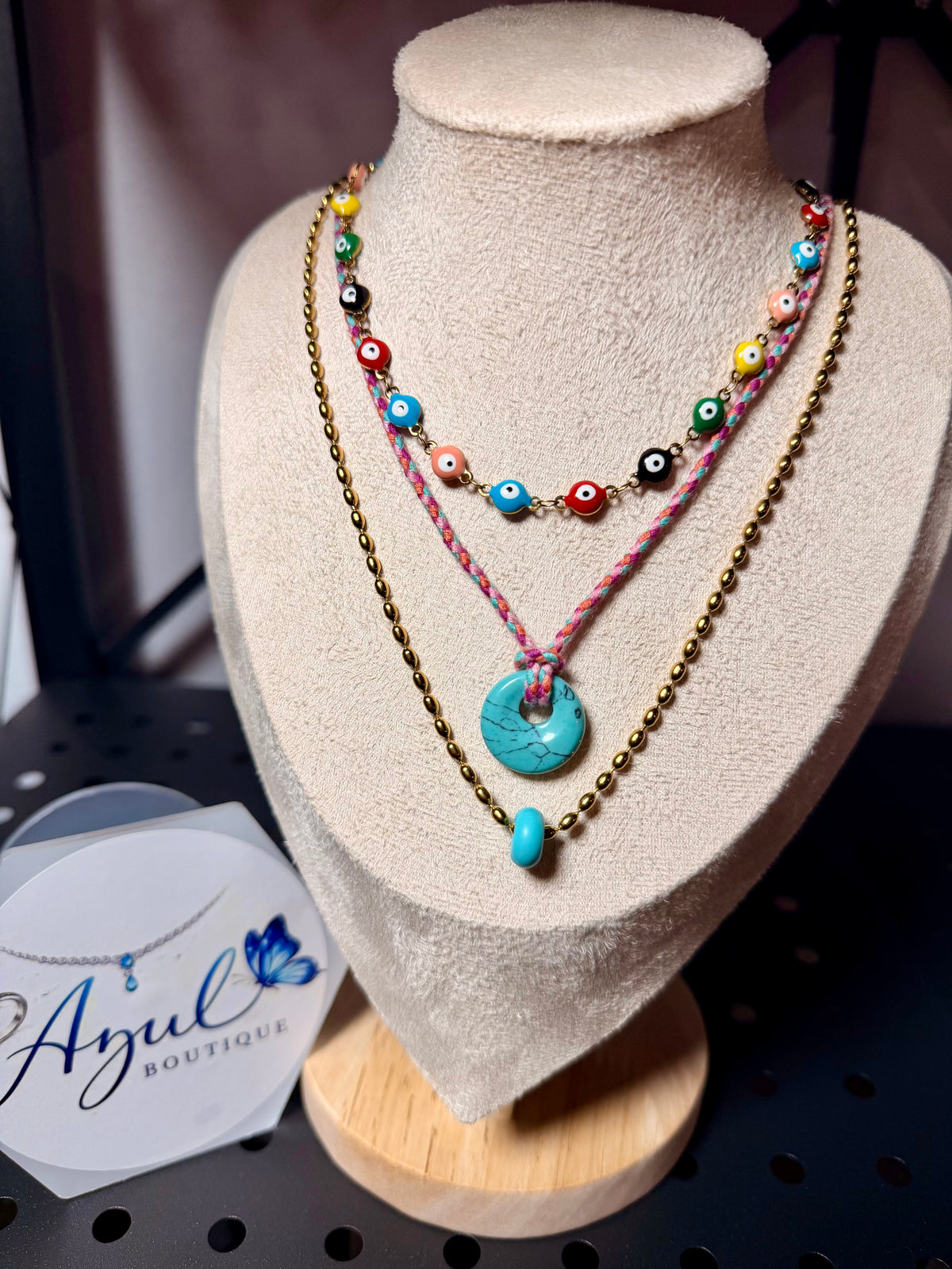 Multicolor Boho-Chic/Evil Eye Layered 3-Necklaces Set
