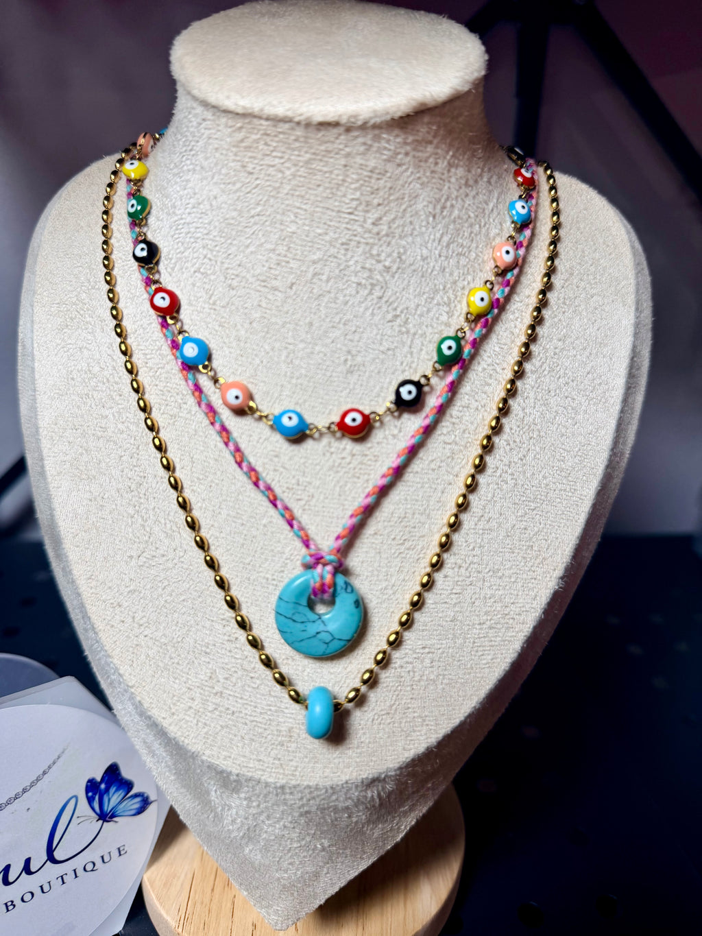 Multicolor Boho-Chic/Evil Eye Layered 3-Necklaces Set