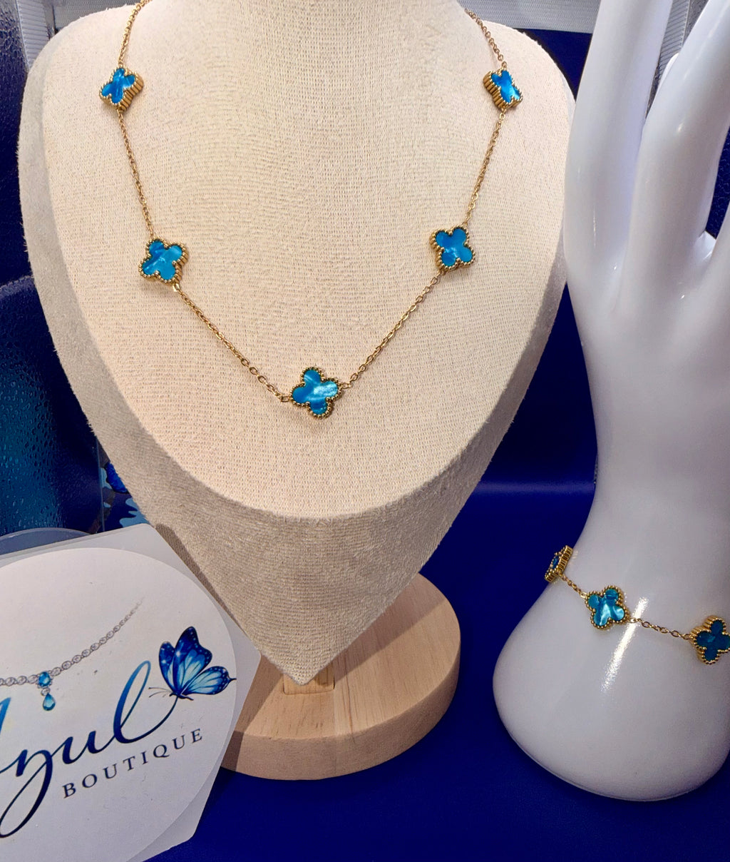 Marble Blue Clover Stainless Steel Set
