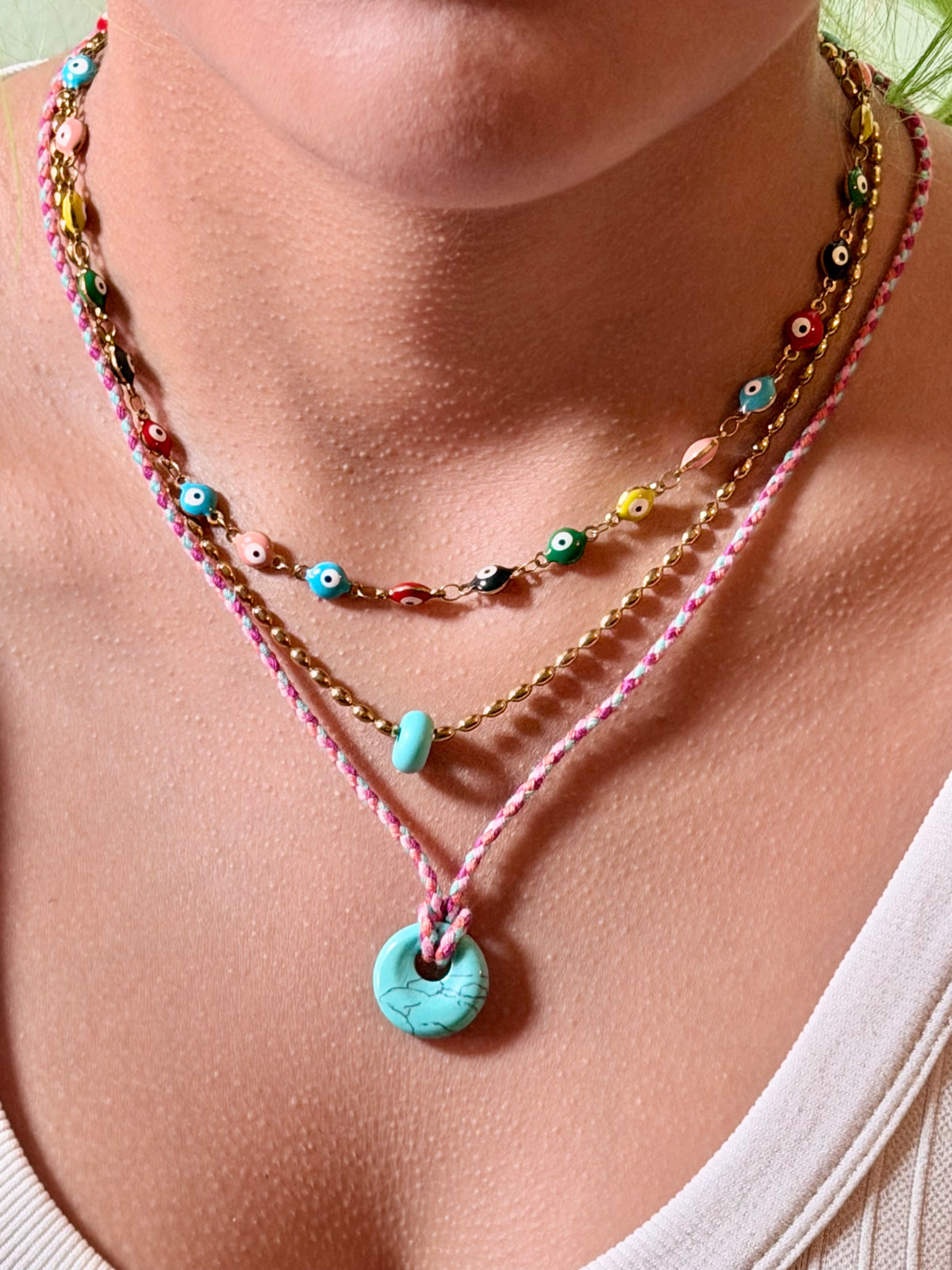 Multicolor Boho-Chic/Evil Eye Layered 3-Necklaces Set