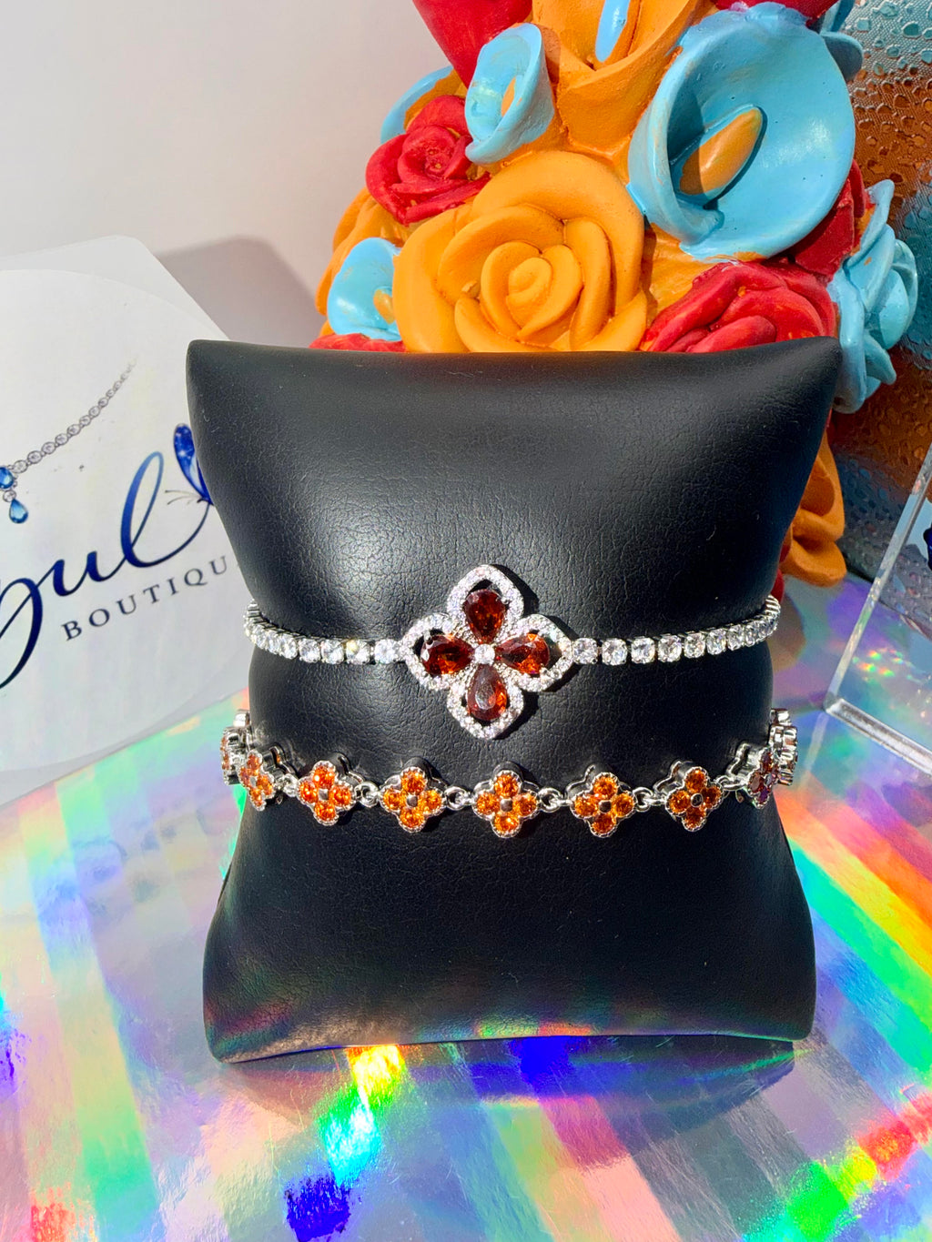 Orange clover bracelet set