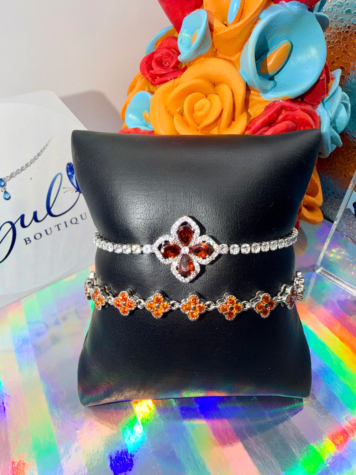 Orange clover bracelet set