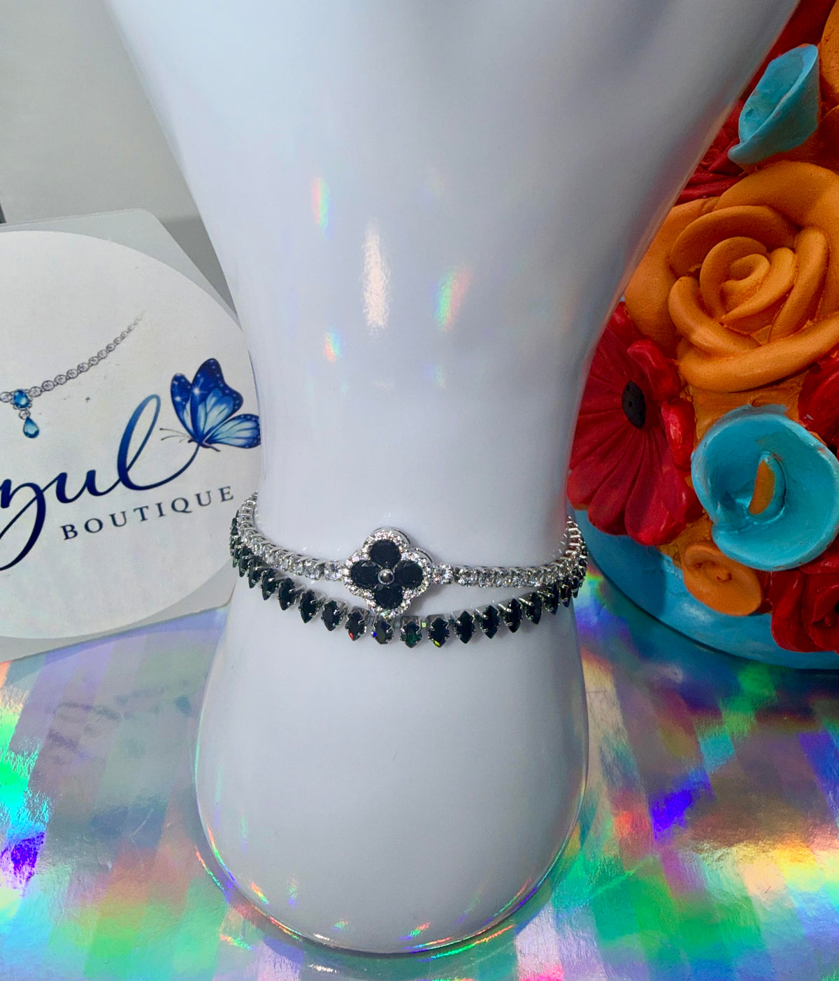 Black clover bracelet - silver
