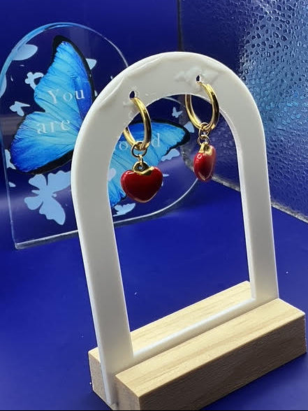 Cute Red Enamel Heart Earrings