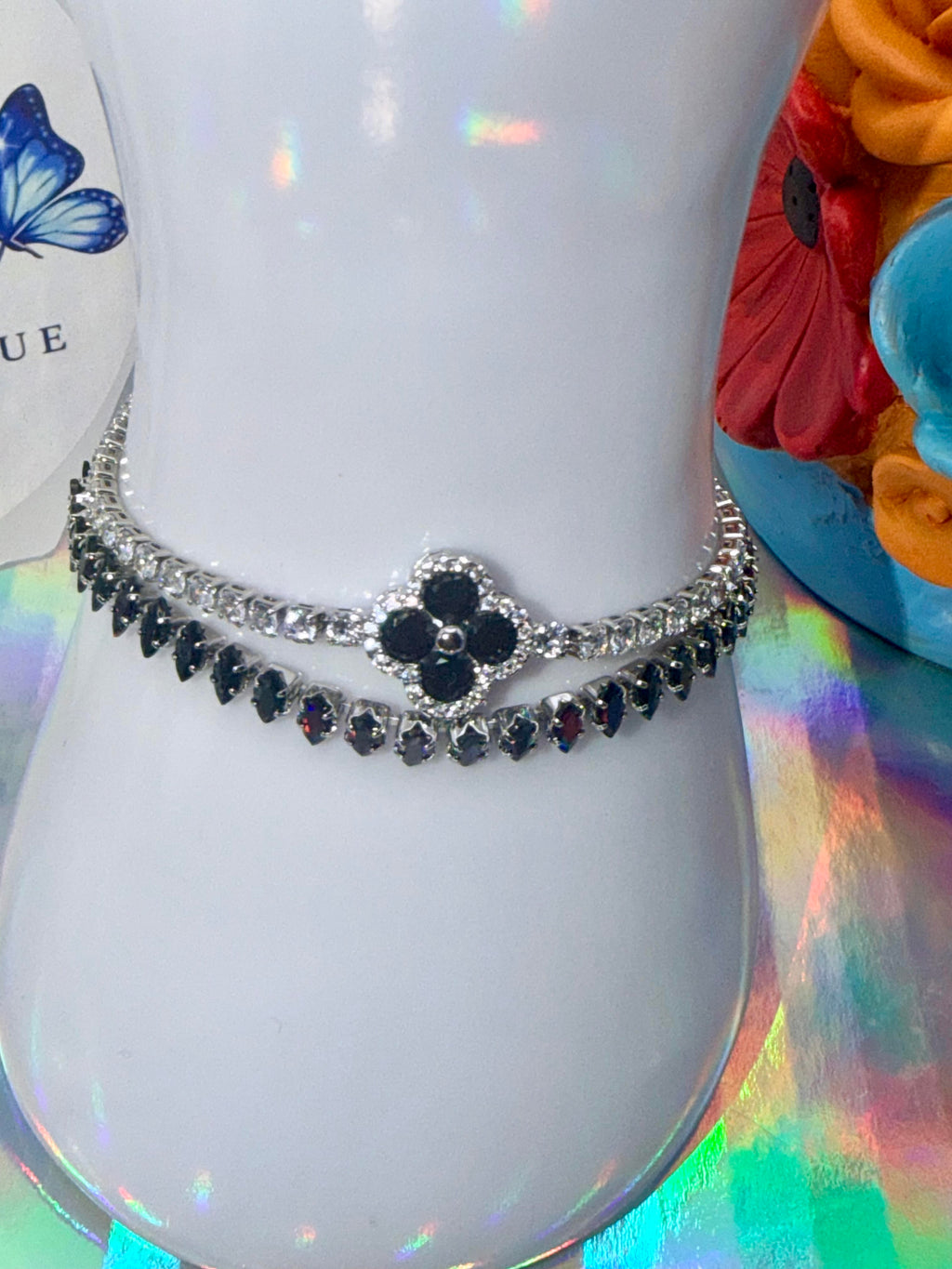 Black clover bracelet - silver