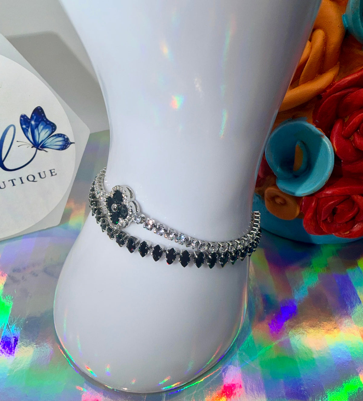 Black clover bracelet - silver