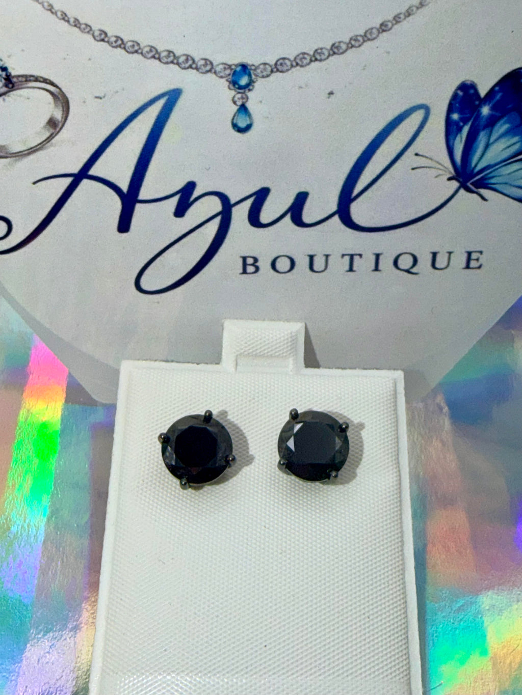 Round Black Stone stud earrings
