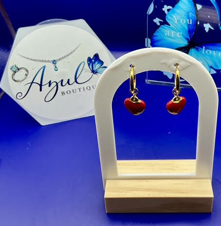 Cute Red Enamel Heart Earrings