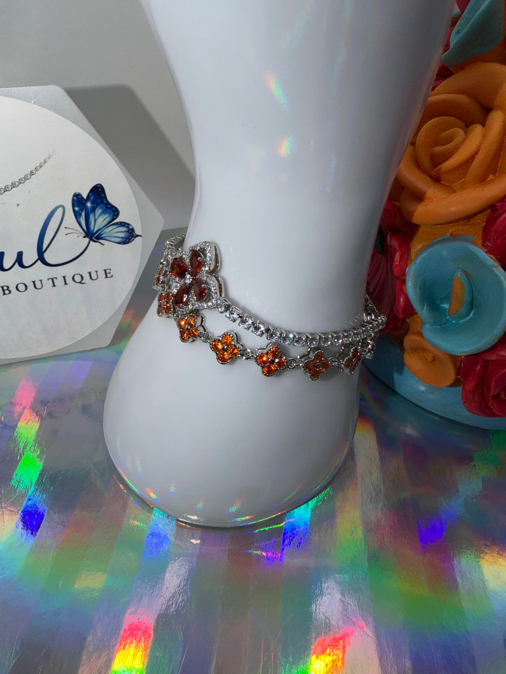 Orange clover bracelet set