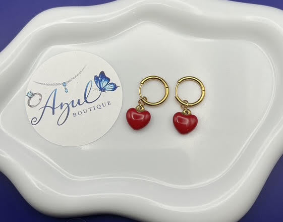 Cute Red Enamel Heart Earrings