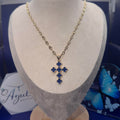 ROYAL BLUE CLOVER SHAPED CROSS PENDANT NECKLACE